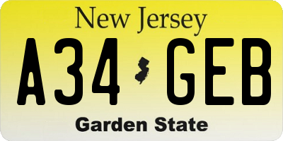NJ license plate A34GEB
