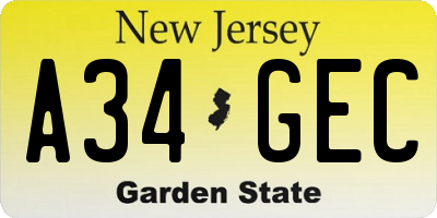 NJ license plate A34GEC