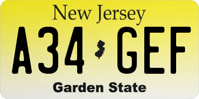 NJ license plate A34GEF