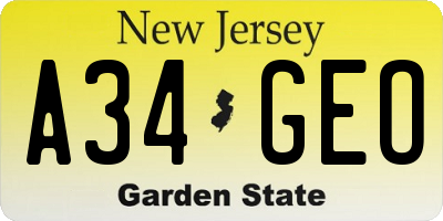 NJ license plate A34GEO