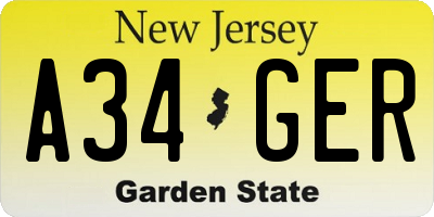 NJ license plate A34GER