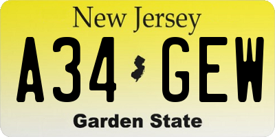 NJ license plate A34GEW