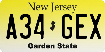 NJ license plate A34GEX