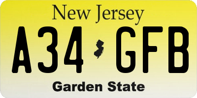 NJ license plate A34GFB
