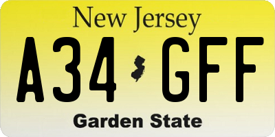 NJ license plate A34GFF