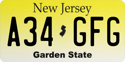 NJ license plate A34GFG
