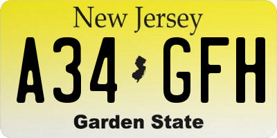 NJ license plate A34GFH