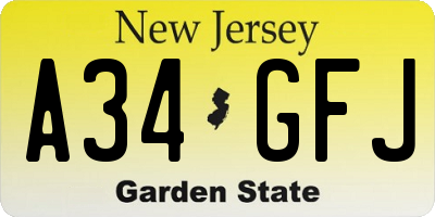 NJ license plate A34GFJ