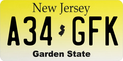 NJ license plate A34GFK