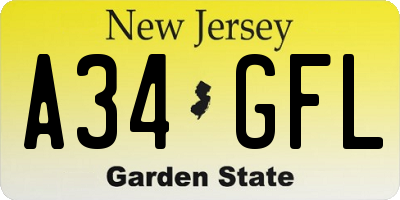 NJ license plate A34GFL