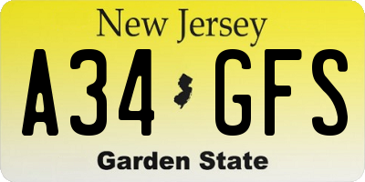 NJ license plate A34GFS