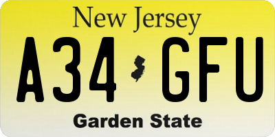 NJ license plate A34GFU