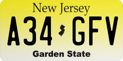 NJ license plate A34GFV