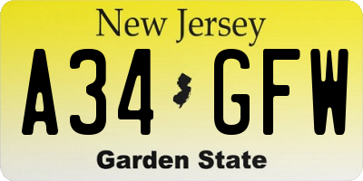 NJ license plate A34GFW