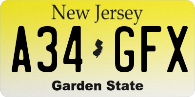 NJ license plate A34GFX