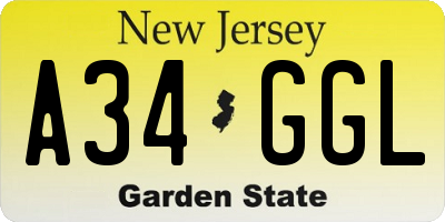 NJ license plate A34GGL