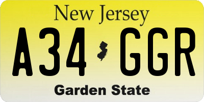 NJ license plate A34GGR