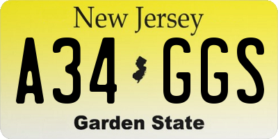 NJ license plate A34GGS