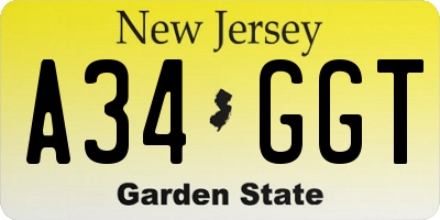 NJ license plate A34GGT