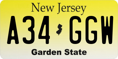 NJ license plate A34GGW