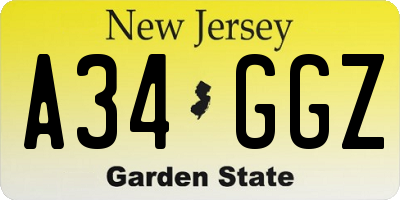 NJ license plate A34GGZ