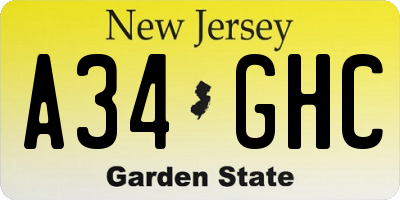 NJ license plate A34GHC