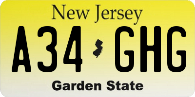 NJ license plate A34GHG