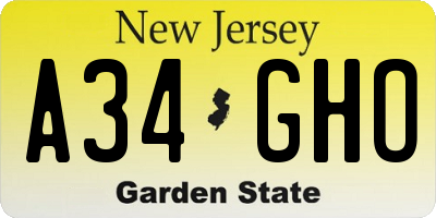 NJ license plate A34GHO