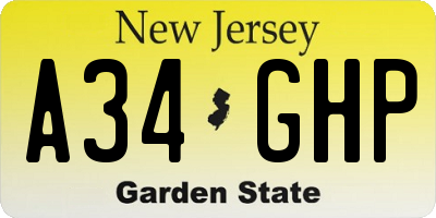 NJ license plate A34GHP