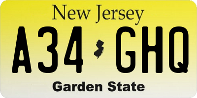 NJ license plate A34GHQ