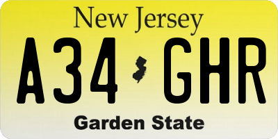 NJ license plate A34GHR