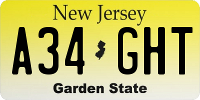 NJ license plate A34GHT
