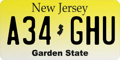 NJ license plate A34GHU
