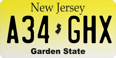 NJ license plate A34GHX
