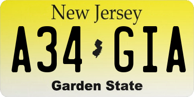 NJ license plate A34GIA