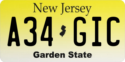 NJ license plate A34GIC