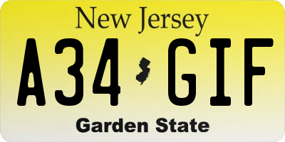 NJ license plate A34GIF