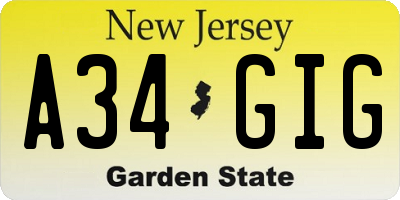 NJ license plate A34GIG