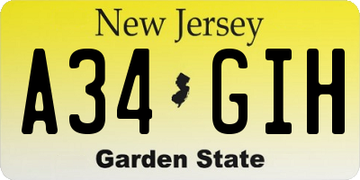 NJ license plate A34GIH