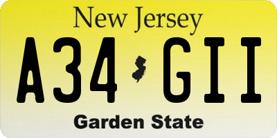 NJ license plate A34GII