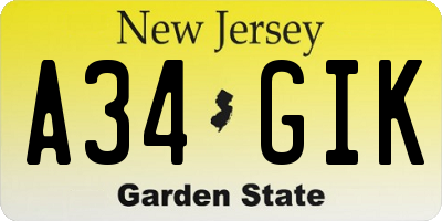 NJ license plate A34GIK