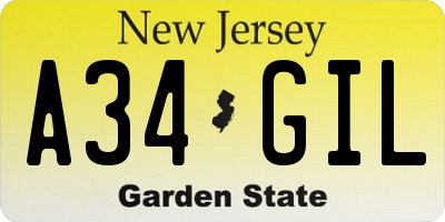 NJ license plate A34GIL