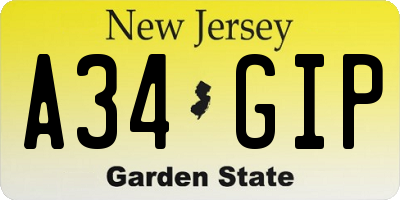 NJ license plate A34GIP