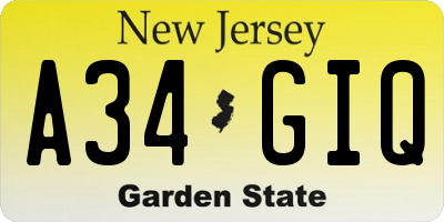 NJ license plate A34GIQ