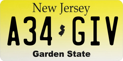 NJ license plate A34GIV