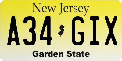 NJ license plate A34GIX