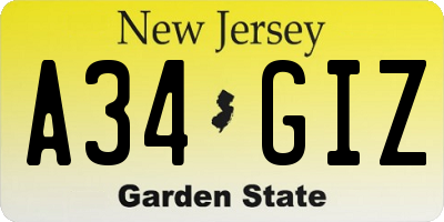 NJ license plate A34GIZ