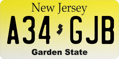 NJ license plate A34GJB