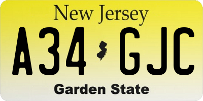 NJ license plate A34GJC