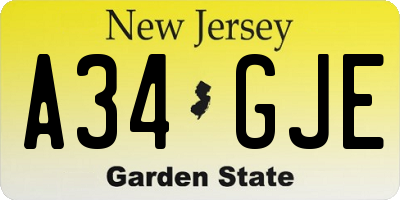 NJ license plate A34GJE